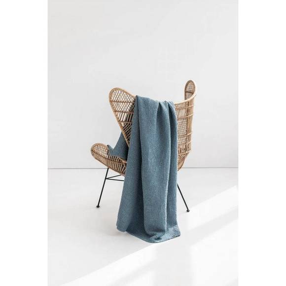 NEW MAGIC LINEN waffle throw in gray blue - Picture 1 of 2